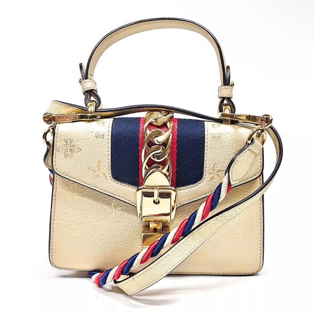 Gucci Hand Bag Sherry Line White Leather